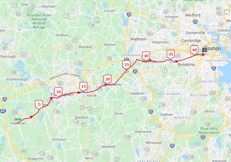 mappa percorso maratona di boston
